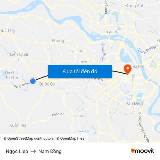 Ngọc Liệp to Nam Đồng map