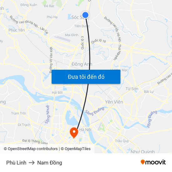 Phù Linh to Nam Đồng map