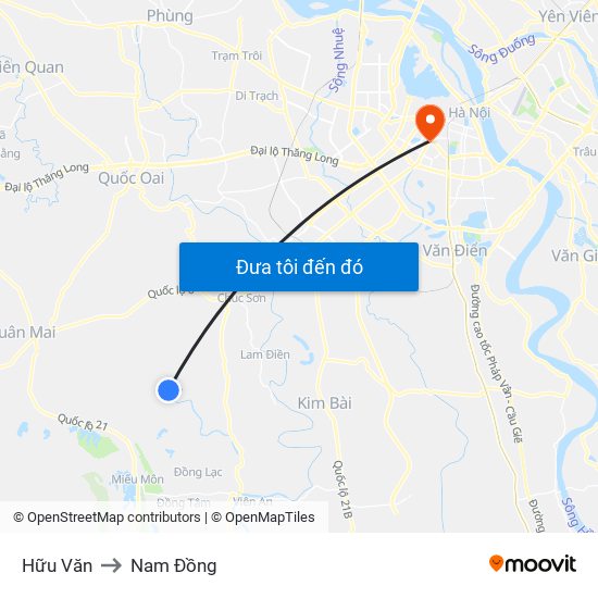 Hữu Văn to Nam Đồng map