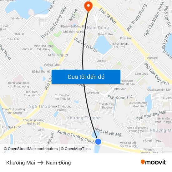 Khương Mai to Nam Đồng map