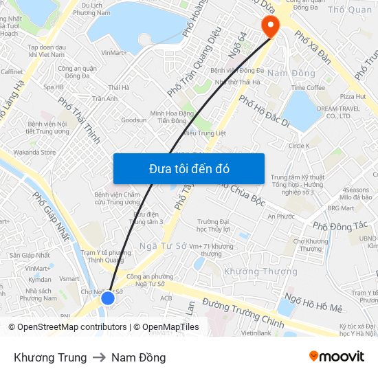 Khương Trung to Nam Đồng map