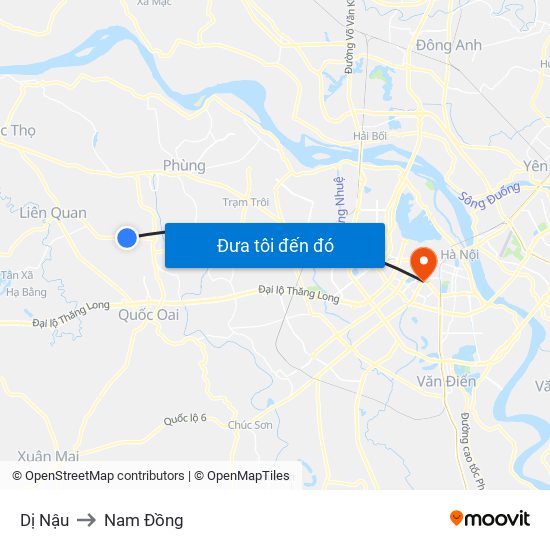 Dị Nậu to Nam Đồng map