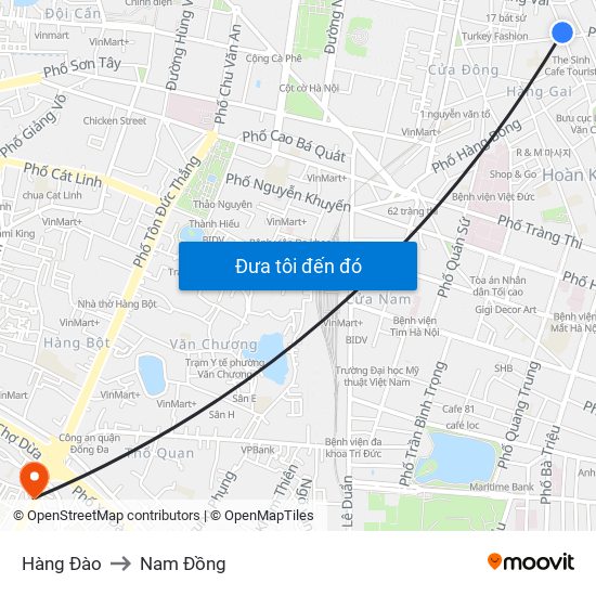 Hàng Đào to Nam Đồng map