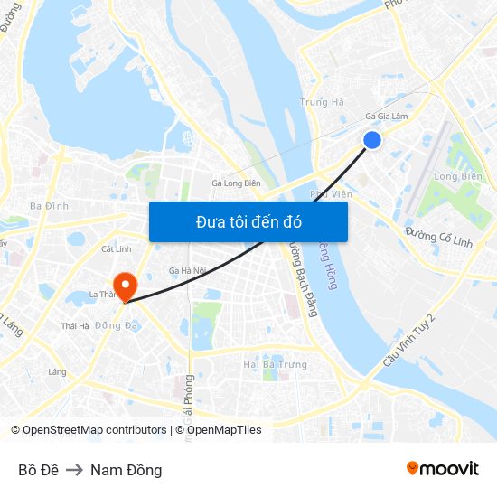 Bồ Đề to Nam Đồng map