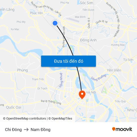 Chi Đông to Nam Đồng map