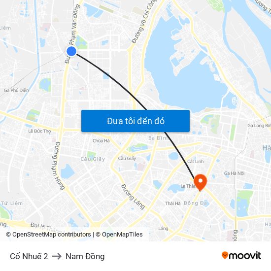 Cổ Nhuế 2 to Nam Đồng map