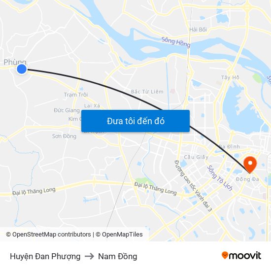 Huyện Đan Phượng to Nam Đồng map