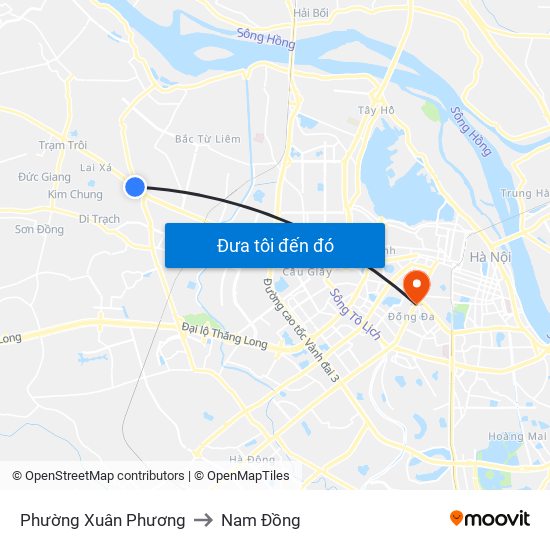 Phường Xuân Phương to Nam Đồng map
