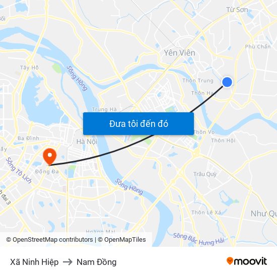 Xã Ninh Hiệp to Nam Đồng map