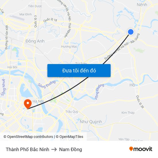 Thành Phố Bắc Ninh to Nam Đồng map