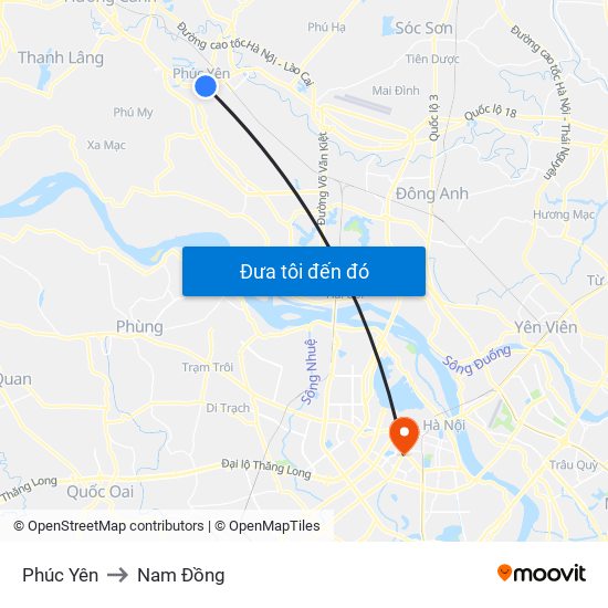 Phúc Yên to Nam Đồng map