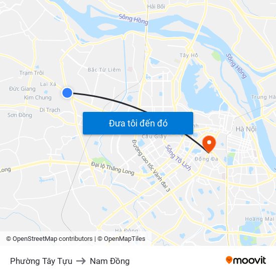 Phường Tây Tựu to Nam Đồng map