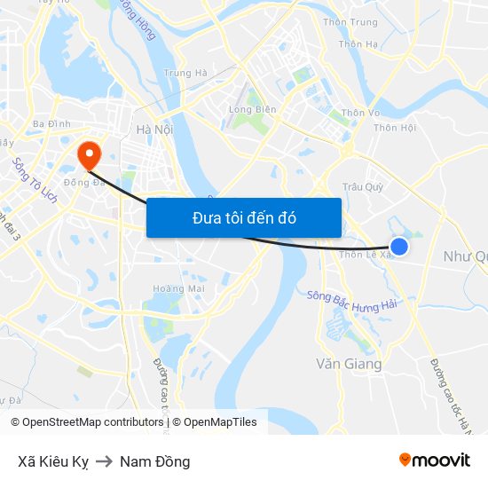 Xã Kiêu Kỵ to Nam Đồng map