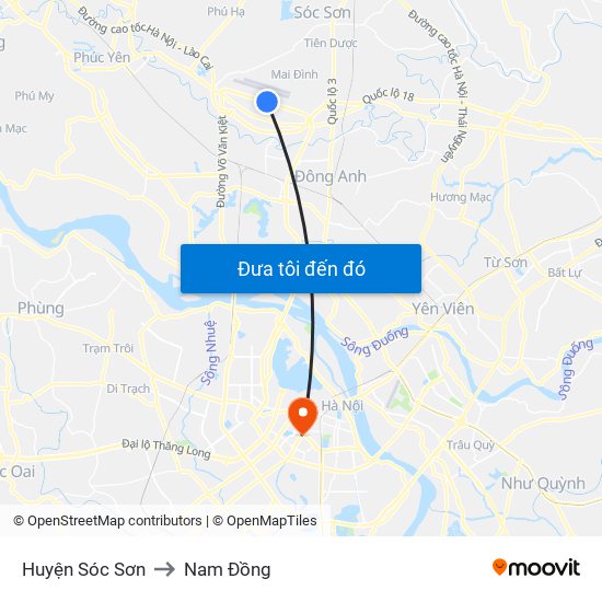 Huyện Sóc Sơn to Nam Đồng map