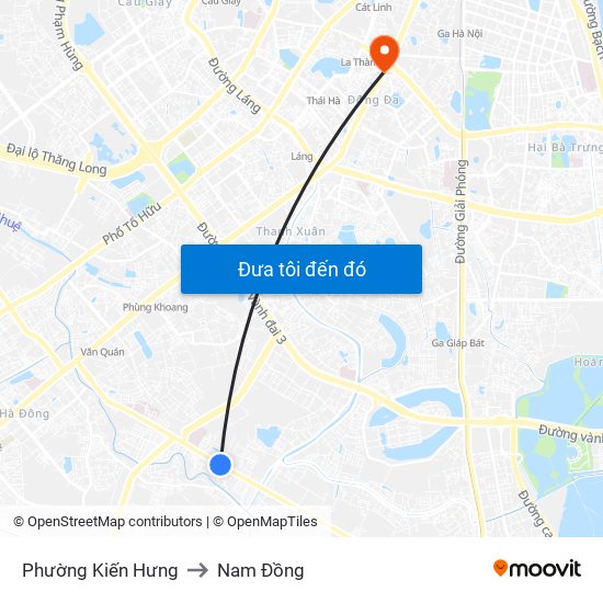 Phường Kiến Hưng to Nam Đồng map