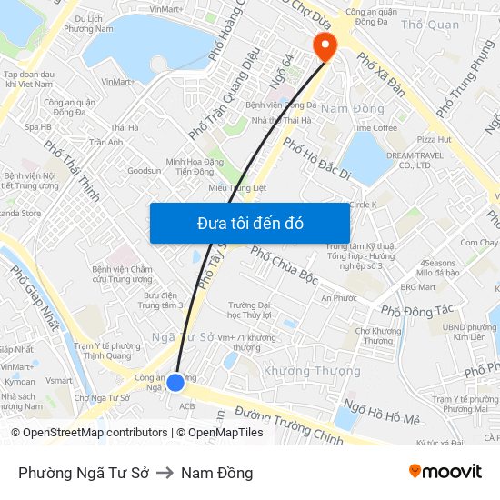 Phường Ngã Tư Sở to Nam Đồng map