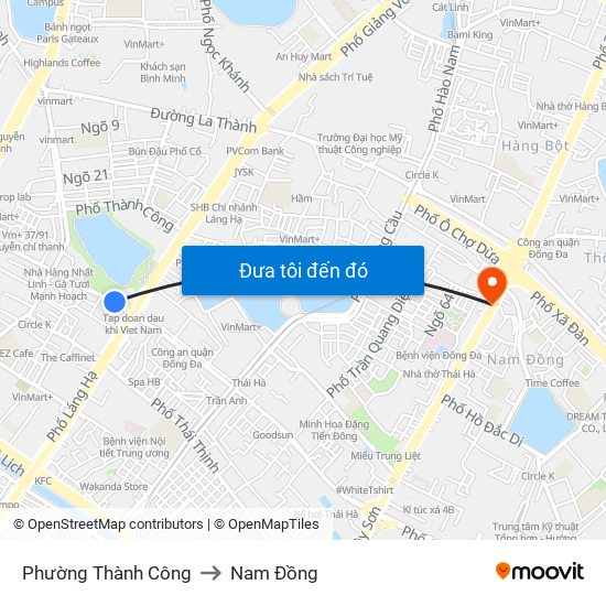 Phường Thành Công to Nam Đồng map