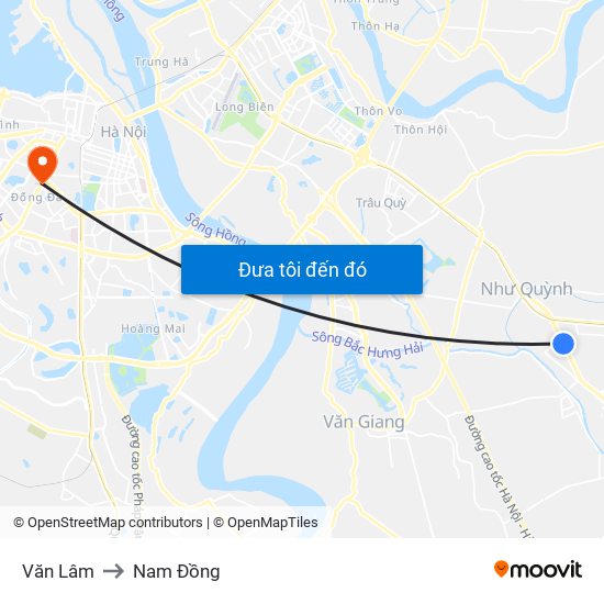 Văn Lâm to Nam Đồng map