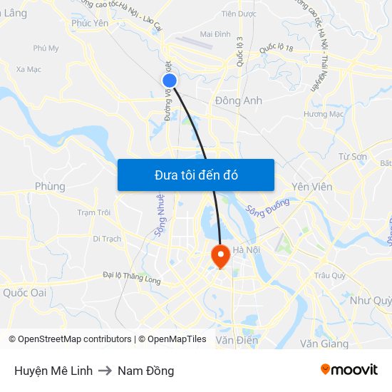 Huyện Mê Linh to Nam Đồng map
