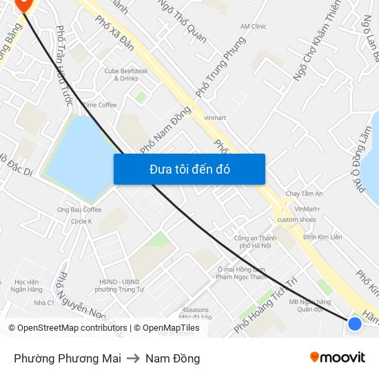 Phường Phương Mai to Nam Đồng map