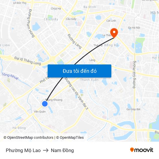 Phường Mộ Lao to Nam Đồng map