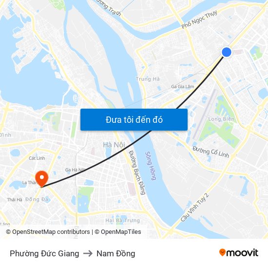 Phường Đức Giang to Nam Đồng map