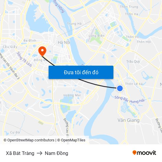 Xã Bát Tràng to Nam Đồng map