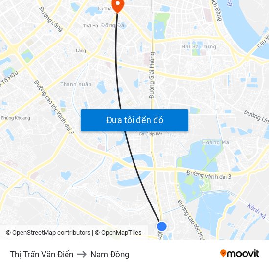 Thị Trấn Văn Điển to Nam Đồng map