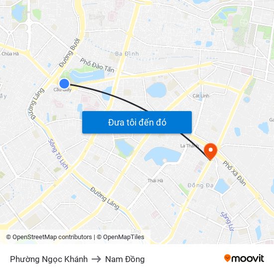 Phường Ngọc Khánh to Nam Đồng map