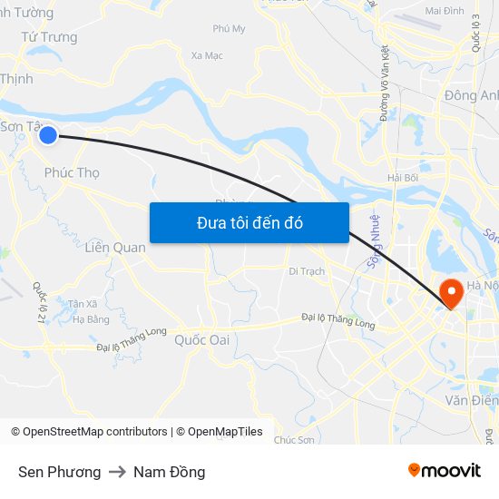 Sen Phương to Nam Đồng map