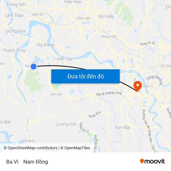 Ba Vì to Nam Đồng map