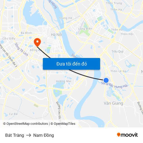 Bát Tràng to Nam Đồng map