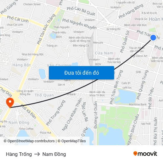 Hàng Trống to Nam Đồng map