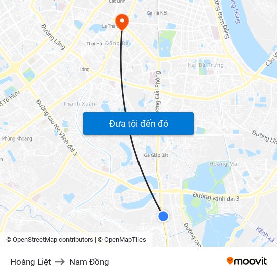 Hoàng Liệt to Nam Đồng map