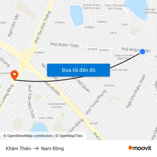 Khâm Thiên to Nam Đồng map