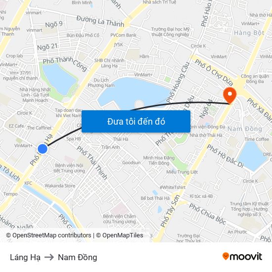 Láng Hạ to Nam Đồng map