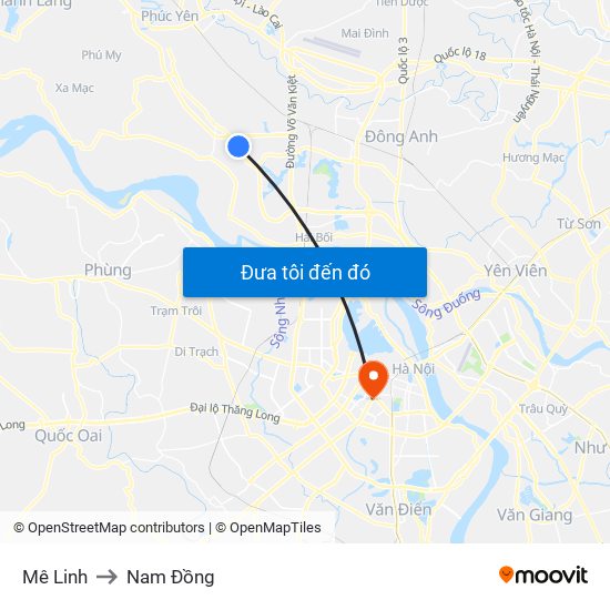Mê Linh to Nam Đồng map