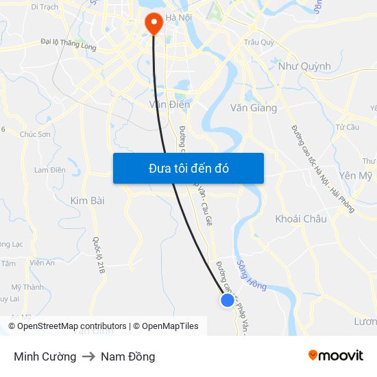 Minh Cường to Nam Đồng map