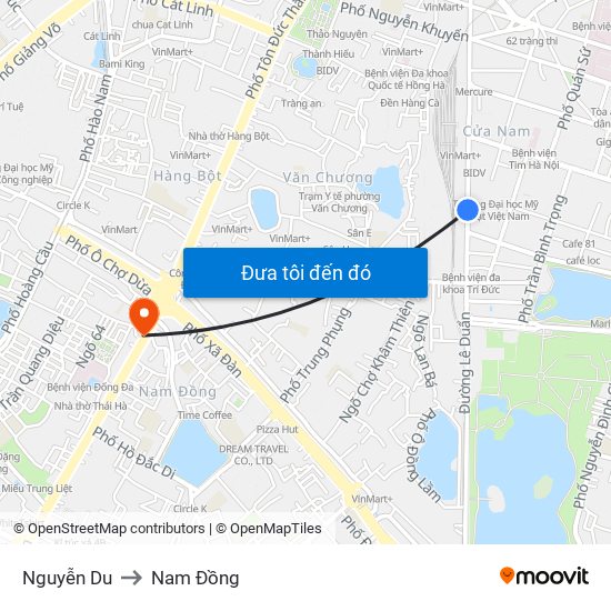 Nguyễn Du to Nam Đồng map