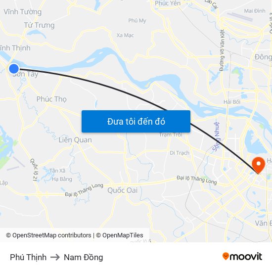 Phú Thịnh to Nam Đồng map