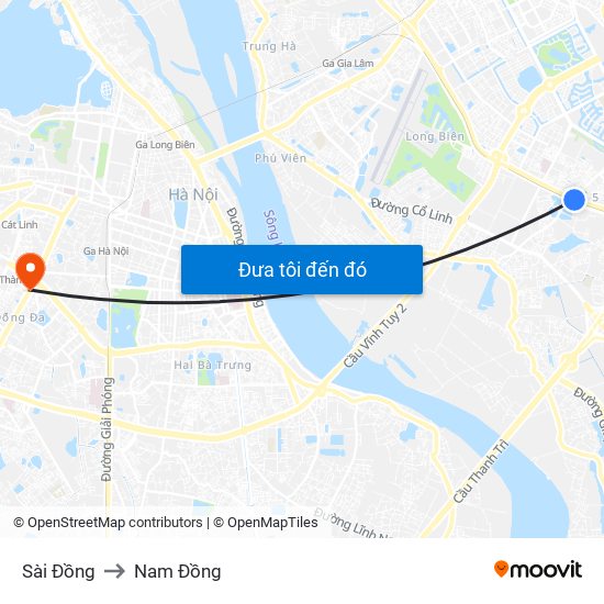 Sài Đồng to Nam Đồng map