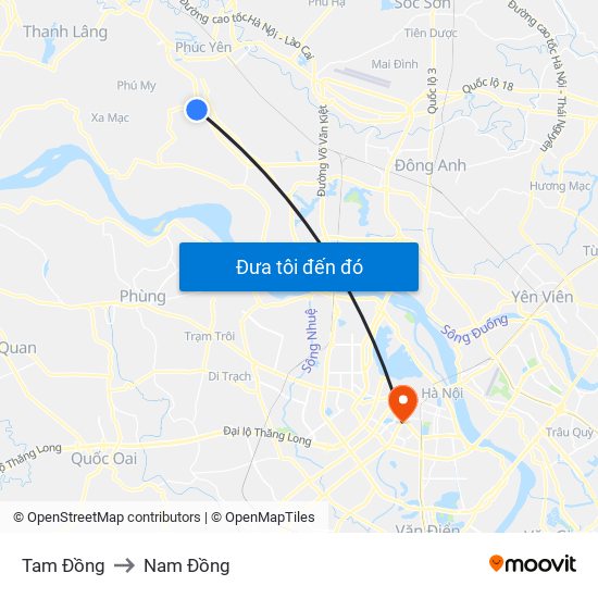Tam Đồng to Nam Đồng map