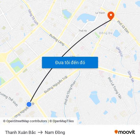 Thanh Xuân Bắc to Nam Đồng map