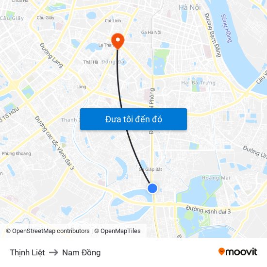 Thịnh Liệt to Nam Đồng map