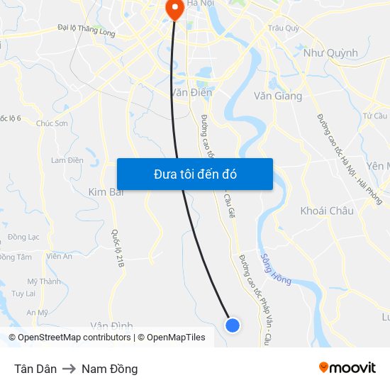 Tân Dân to Nam Đồng map