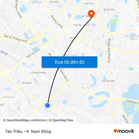 Tân Triều to Nam Đồng map