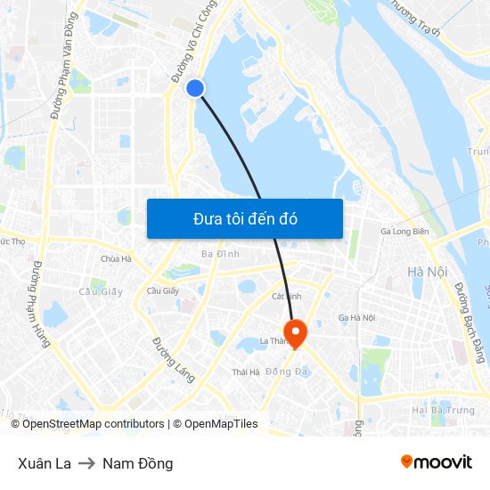 Xuân La to Nam Đồng map