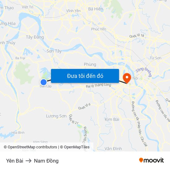 Yên Bài to Nam Đồng map