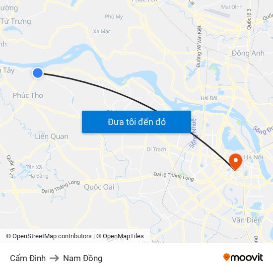 Cẩm Đình to Nam Đồng map
