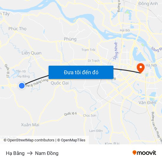 Hạ Bằng to Nam Đồng map